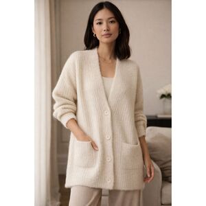 Karen Kane Cream Mohair Wool Blend Button Front Grandpa Cardigan Sweater XL NWT